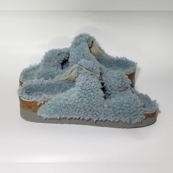 NWT Birkenstock Papillio Arizona Big Buckle Teddy Faded Aqua - Picture 5 of 10